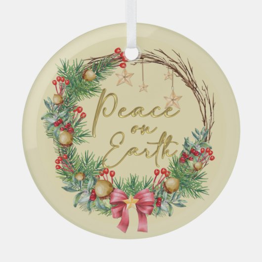 Vrede op aarde Kerstkrans Glas Ornament (Voorkant)