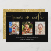 Vrede op aarde Kerstmis 3 Fotocollage Glitter Feestdagenkaart (Voorkant / Achterkant)