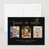 Vrede op aarde Kerstmis 3 Fotocollage Glitter H Feestdagenkaart (Voorkant / Achterkant)