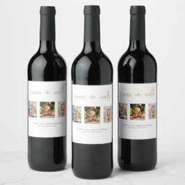 Vrede op aarde Kerstmis 3 Fotocollage Glitter Wijn Etiket