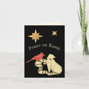 Vrede op aarde Kerstmis kat en vogel Feestdagen Kaart