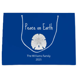Vrede op Aarde Kerstmis Strand Zand Dollar Blauw Groot Cadeauzakje