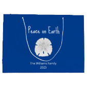 Vrede op Aarde Kerstmis Strand Zand Dollar Blauw Groot Cadeauzakje (Achterkant)