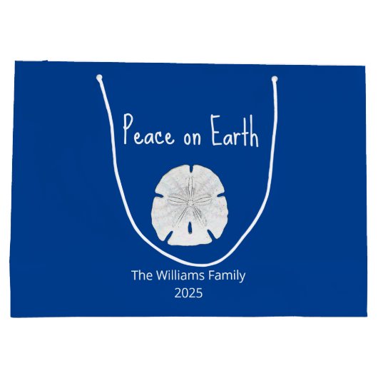 Vrede op Aarde Kerstmis Strand Zand Dollar Blauw Groot Cadeauzakje (Achterkant)