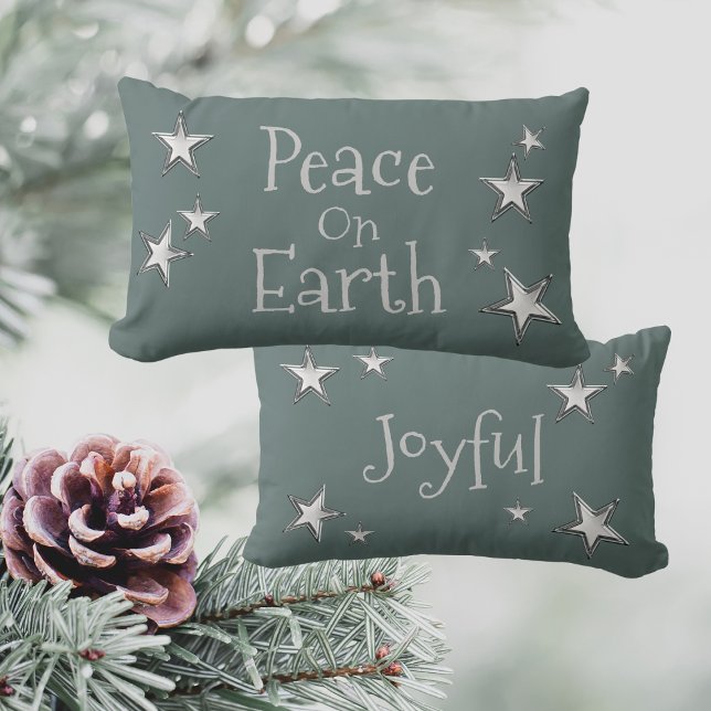Vrede op aarde Kerstmis vreugdevol Kussen (Peace On Earth, Joyful Christmas Lumbar Pillow)