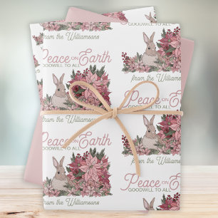 Vrede op aarde konijn in bloemen Kerstmis Inpakpapier Vel