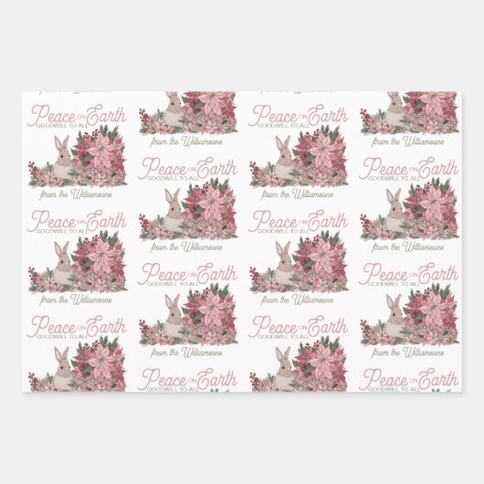 Vrede op aarde konijn in bloemen Kerstmis Inpakpapier Vel (Voorkant)