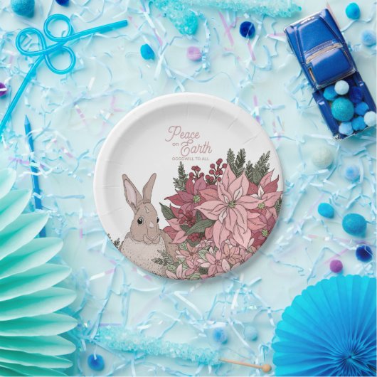 Vrede op aarde konijn in Flowers Roze Papieren Bordje (Feest)