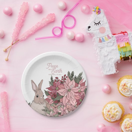 Vrede op aarde konijn in Flowers Roze Papieren Bordje (Feest)