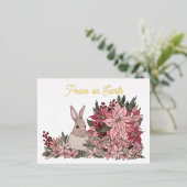 Vrede op aarde konijn in Poinsettias Kerstmis Folie Feestdagen Briefkaart (Staand Voorkant)
