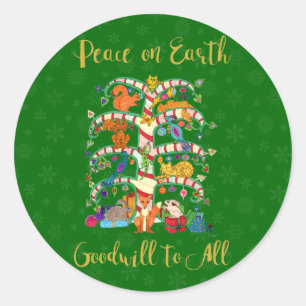 Vrede op aarde Leuke dierlijke boom van het leven  Ronde Sticker