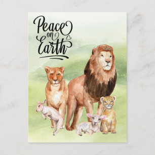 Vrede op aarde Lion Lamb Cute Holiday Briefkaart