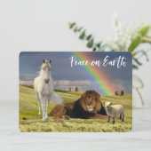 Vrede op aarde Lion Lamb Unicorn Rainbow Feestdagenkaart (Staand voorkant)
