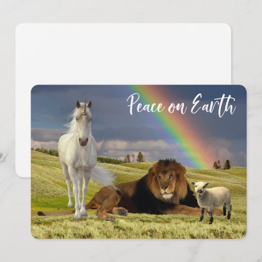 Vrede op aarde Lion Lamb Unicorn Rainbow Feestdagenkaart (Voorkant / Achterkant)