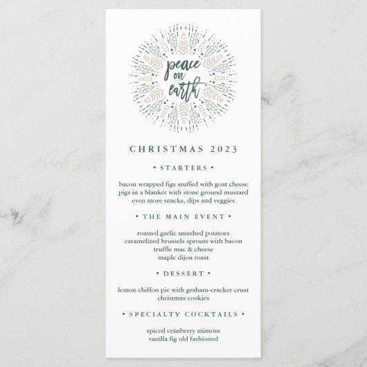 Vrede op aarde | Menu Kerstdiner (Voorkant)