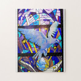 Vrede op aarde met een dove gekleurd glas Jigzaag Legpuzzel
