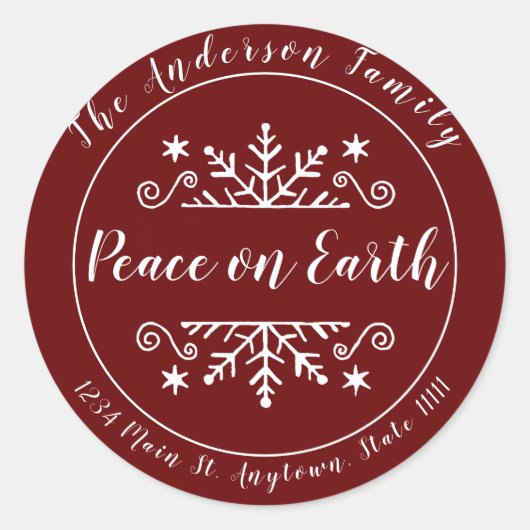 Vrede op aarde met gepersonaliseerde sneeuwvlok ronde sticker (Voorkant)