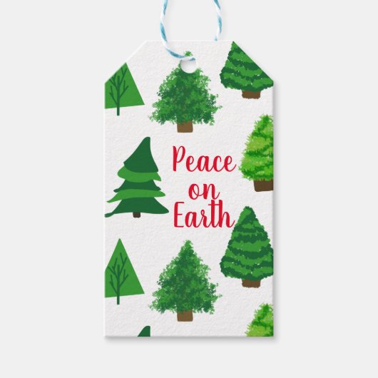 Vrede op aarde met kerstbomen cadeaulabel (Voorkant)