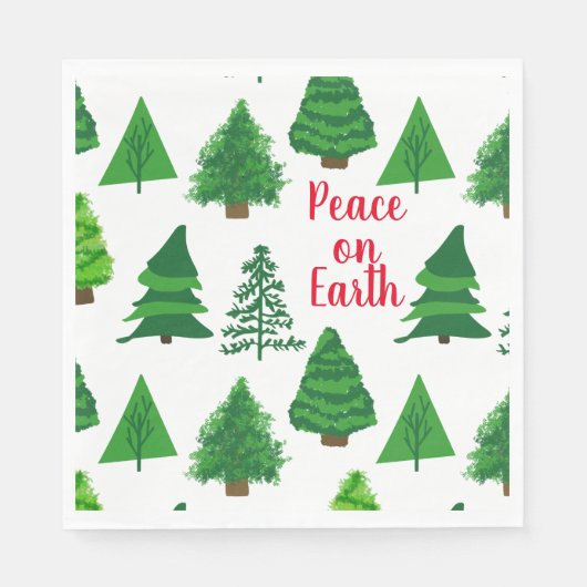 Vrede op aarde met kerstbomen servet (Voorkant)