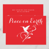 Vrede op Aarde met Kerstmis Hummingbird Modern Red Feestdagenkaart (Voorkant / Achterkant)