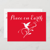 Vrede op Aarde met kerstmis - Minimale Rode Hummin Feestdagenkaart (Voorkant / Achterkant)