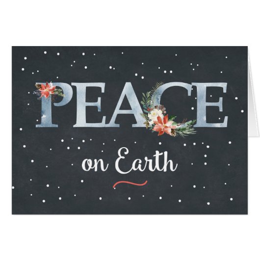 Vrede op Aarde met Kerstmis Poinsettia op zwart (Voorkant Horizontaal)