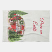 Vrede op aarde met kersttrailer Camper Rustic Theedoek (Horizontaal)