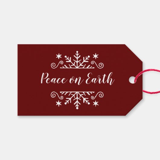 Vrede op aarde met sneeuwvlok cadeaulabel (Voorkant (Horizontaal))