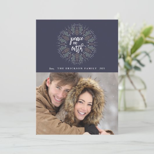 Vrede op aarde | Midnight Blue Holiday-fotokaart Feestdagenkaart (Staand voorkant)