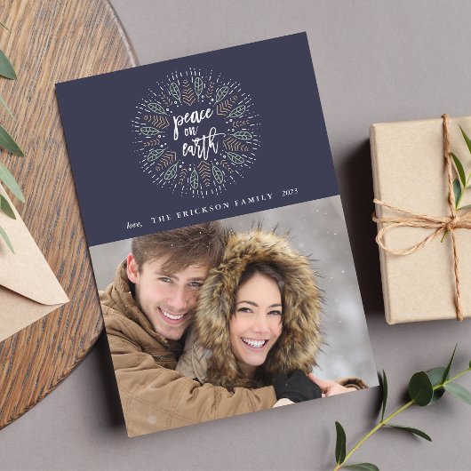 Vrede op aarde | Midnight Blue Holiday-fotokaart Feestdagenkaart