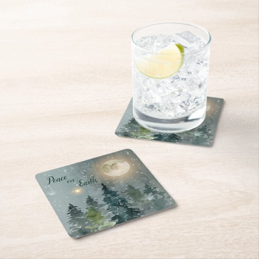 Vrede op aarde Moderne kerstfeestdag in de Waterve Kartonnen Onderzetters (Insitu)