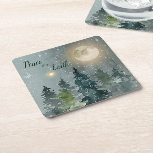 Vrede op aarde Moderne kerstfeestdag in de Waterve Kartonnen Onderzetters (Schuin)