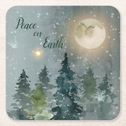 Vrede op aarde Moderne kerstfeestdag in de Waterve Kartonnen Onderzetters (Voorkant)