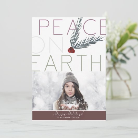 VREDE OP AARDE Moderne, minimale feestdag foto Kaart (Staand voorkant)