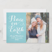 Vrede op aarde mooi script Aqua Photo Holiday Feestdagenkaart (Voorkant)
