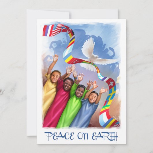 Vrede op aarde. Multiculturele Kinder feestkaarten Feestdagenkaart (Voorkant)