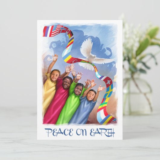 Vrede op aarde. Multiculturele Kinder feestkaarten Feestdagenkaart (Staand voorkant)