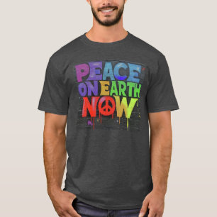 Vrede op Aarde Nu graffiti stijl Bericht T-shirt