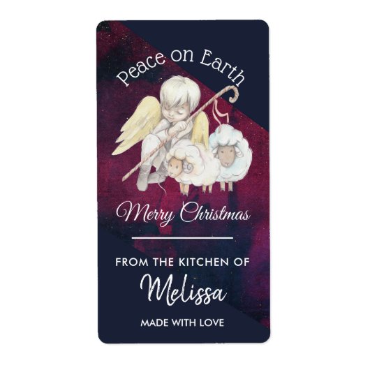 Vrede op aarde pastorale kerstkeuken etiket (Voorkant)