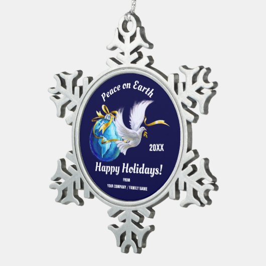 Vrede op aarde. Peace Dove Custom Tin Sneeuwvlok Ornament (Rechts)