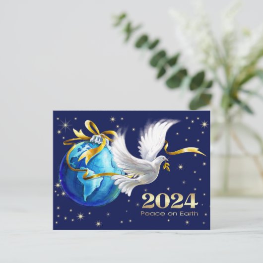  Vrede op aarde. Peace Dove Nieuwjaar 2021 Feestdagenkaart (Staand voorkant)