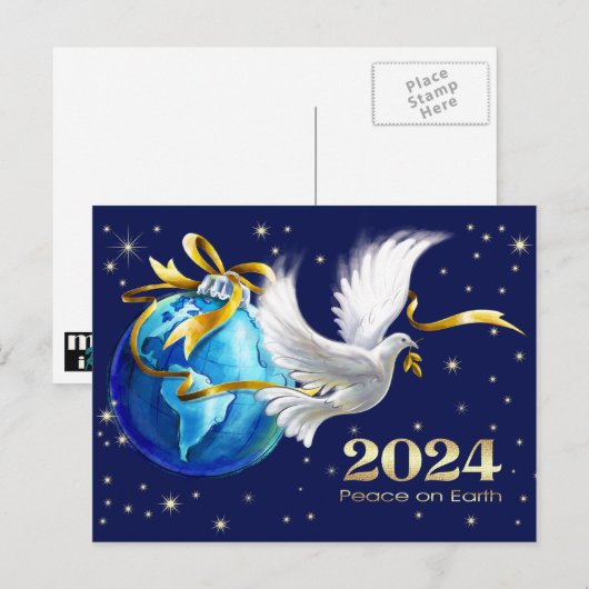  Vrede op aarde. Peace Dove Nieuwjaar 2021 Feestdagenkaart (Voorkant / Achterkant)