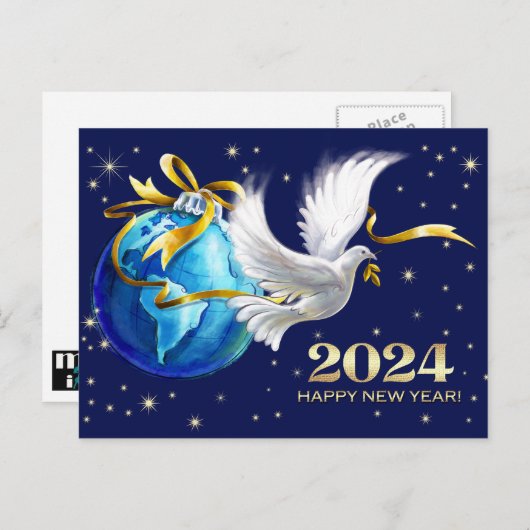 Vrede op aarde. Peace Dove Nieuwjaar 2024 Feestdagenkaart (Voorkant / Achterkant)