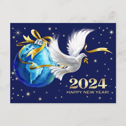 Vrede op aarde. Peace Dove Nieuwjaar 2024 Feestdagenkaart (Voorkant)
