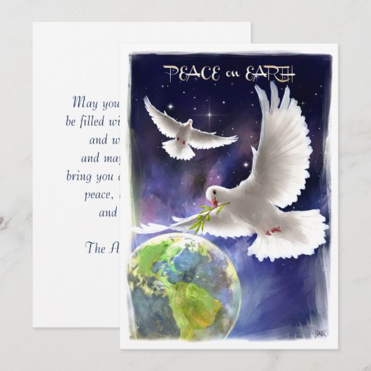 Vrede op aarde. Peace Doves Flat Vakantie Kaart (Voorkant / Achterkant)