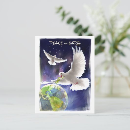 Vrede op aarde. Peace Doves Holiday Briefkaarten (Staand voorkant)