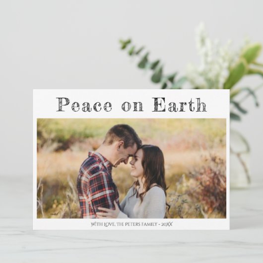 Vrede op Aarde Religieus Minimaal 2 Foto Kerstmis Feestdagenkaart (Staand voorkant)