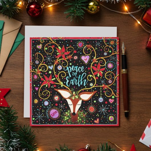 Vrede op Aarde Rendier Kerst Feestelijk Feestdagenkaart