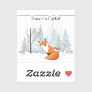 Vrede op aarde Rode vos vogel Winter Bos Bomen Sticker