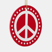 Vrede op Aarde Rood en Witte Polka Dot Keramisch Ornament (Rechts)